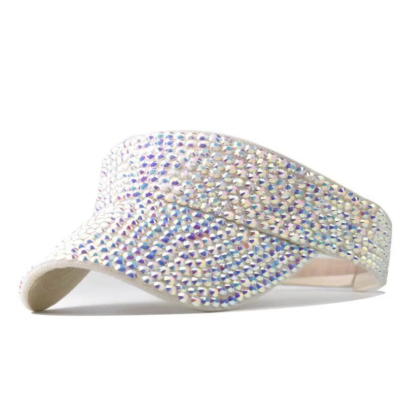 Rhinestones Sport Sun Visor Adjustable Summer Cap Visor Caps for Women Beige(117)